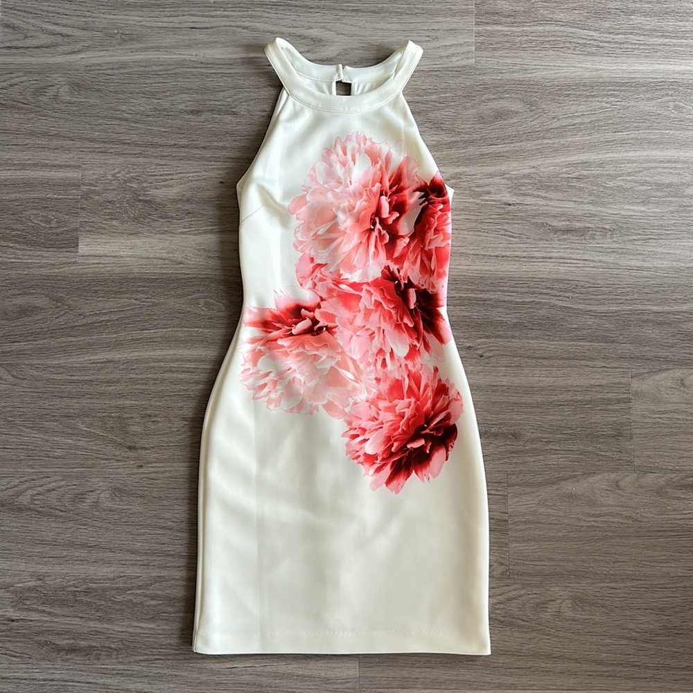 NWOT Guess Floral Bodycon Dress in Ivory/Pink, Size 0